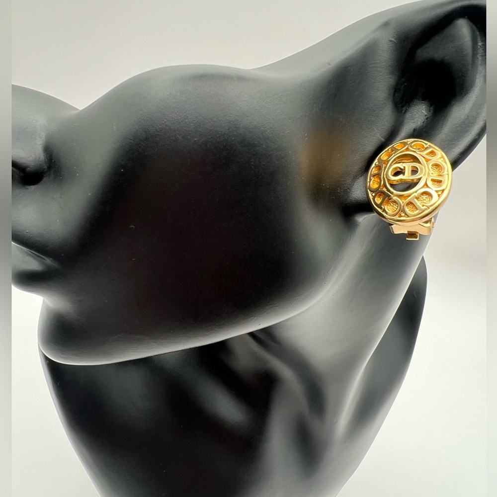 Christian Dior Vintage CD Oval Gold Plated Clip Earrings